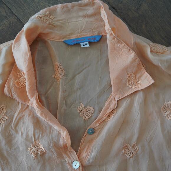 Johnny Was Collared Short Sleeve Cropped Top Peach Womens Size XS - Picture 5 of 7